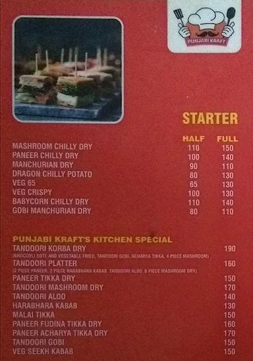 Punjabi Kraft menu 