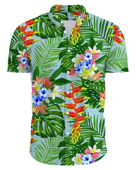 Hawaiian Flower Casual Men Shirts Print With Short Sleeve... - 3
