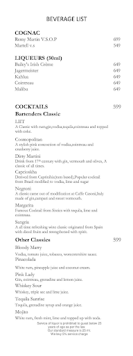 Scarlet Bar, Radisson Blu menu 1