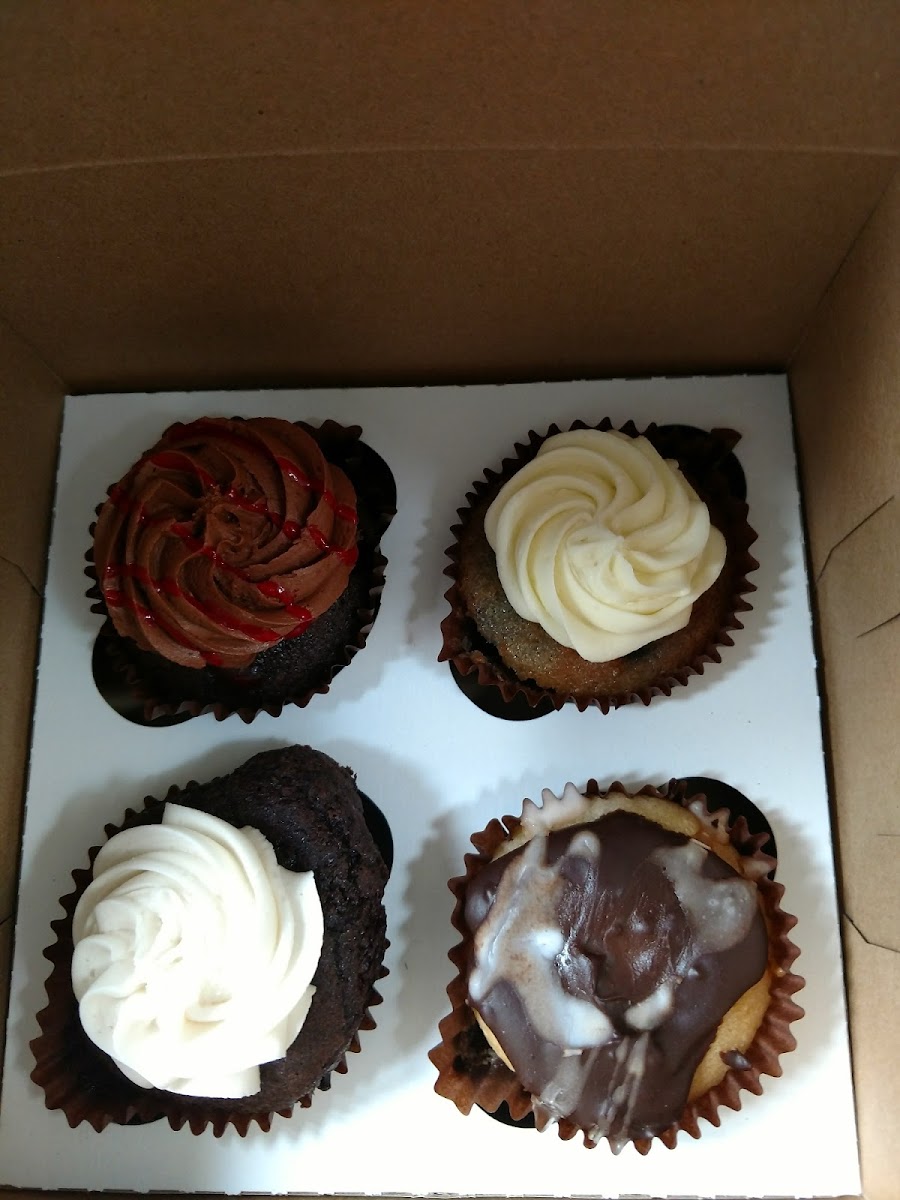 Top left- chocolate strawberry; Top right- Blueberry lemon; Bottom Right- Boston Creme; Bottom Left- chocolate with vanilla frosting