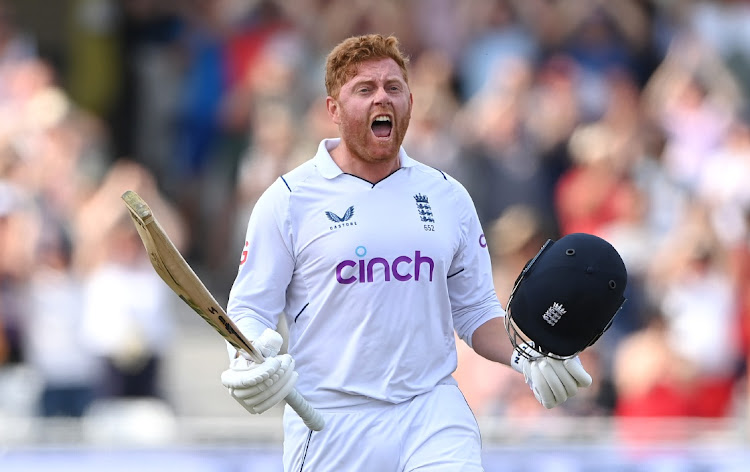 England batsman Jonny Bairstow celebrates his century during day five of the Second Test Match between England and New Zealand at Trent Bridge on June 14 2022 in Nottingham, England. Picture: Stu Forster/Getty Images