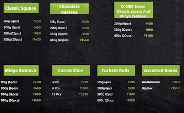 Turkish Baklava menu 