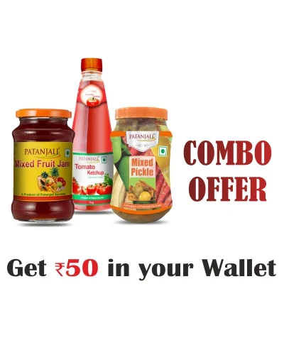 Patanjali Sauce And Pickle Combo - Mixed Pickle 1 Kg+ Tomato Ketchup O&G 1 Ltr(P)+ Mixed Fruit Jam 500Gm- Rs 50 Off - 2.5 kg