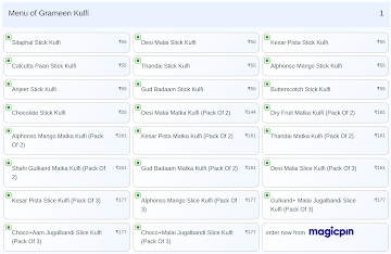 Grameen Kulfi menu 