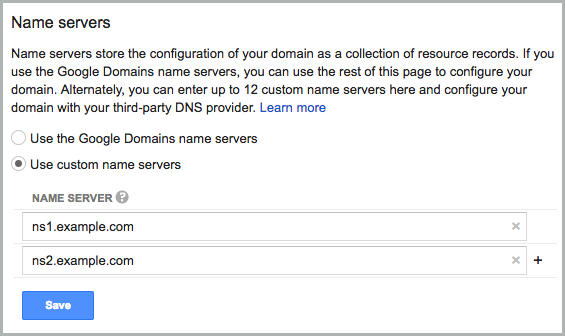 Two sample name server records are added to the Name Server records table.