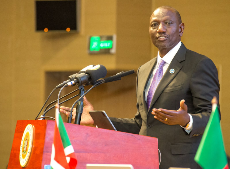 President William Ruto giving an address during the 22nd Summit of the COMESA Heads of State and Governments in Zambia on June 8,2023.