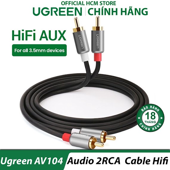 Cáp Audio 2 Đầu Rca (Hoa Sen) Chính Hãng Ugreen Av104 (Đen) - Bh 18T Chính Hãng