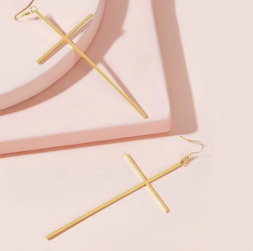 Title 3, Geometric natural cross earrings, alloy plated,...