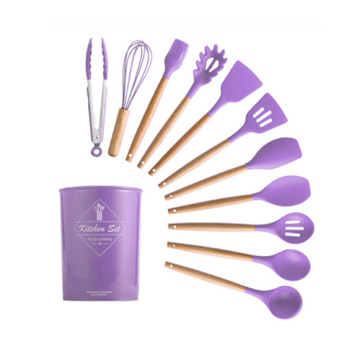 Title 3, Wooden handle cooking tool set with storage box...