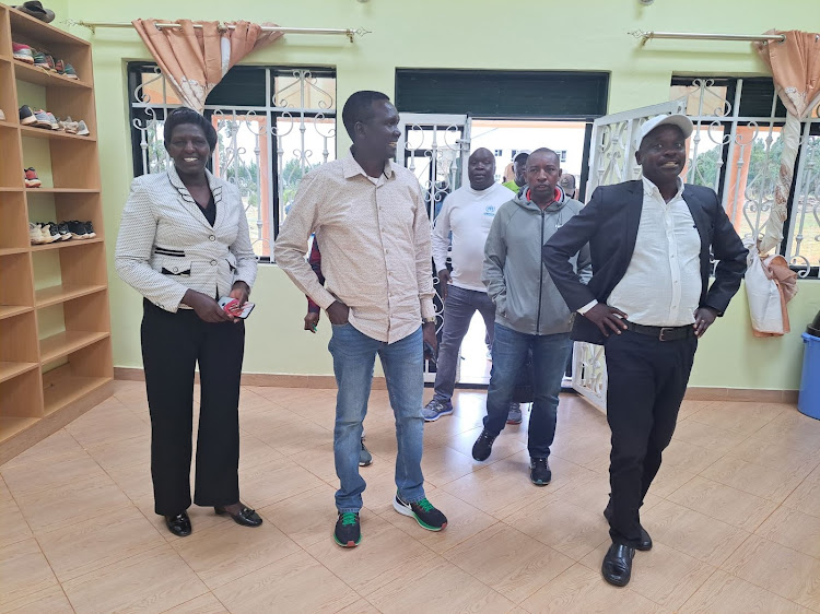 L to R: Former athlete Salina Tum, NOC-K president Paul Tergat, NOC-K Secretary General Francis Mutuku and Complete Sports director, former 800m Commonwealth Games champion Japheth Kimutai during the delegates visit of Complete Sports