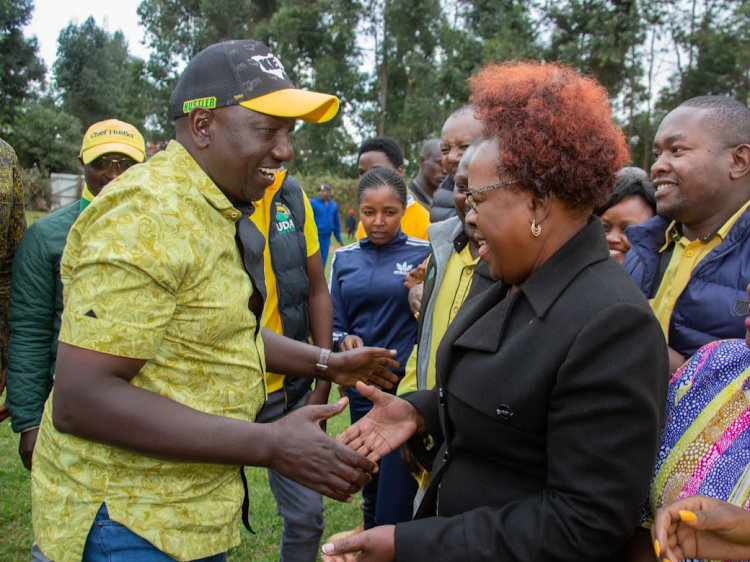 Deputy President WilliaM Ruto with Kandara MP Alice Wahome when he visited Murang'a County on June 27, 2022.