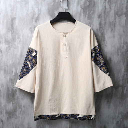 Title 2, Cotton and linen loose round neck T-shirt with ...