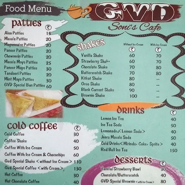 Gvd Soni Cafe menu 