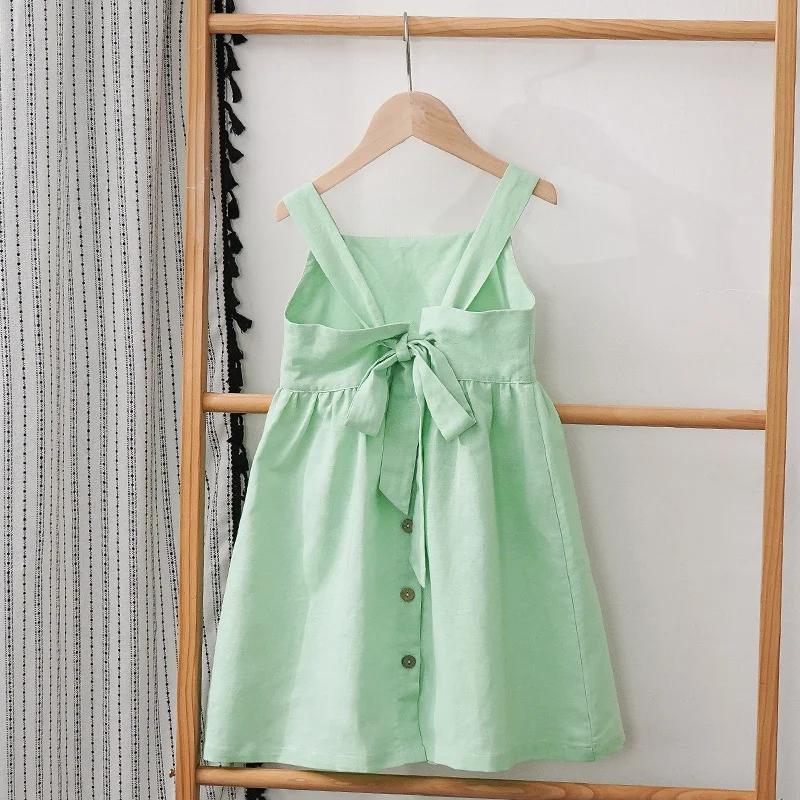 Title 4, Vestido infantil de algodão e linho, sem mangas...