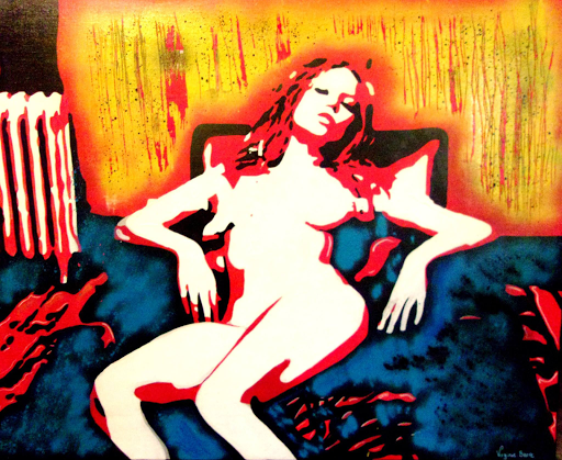 déesse technique de pochoir, artiste barre virginie peinture acrylique