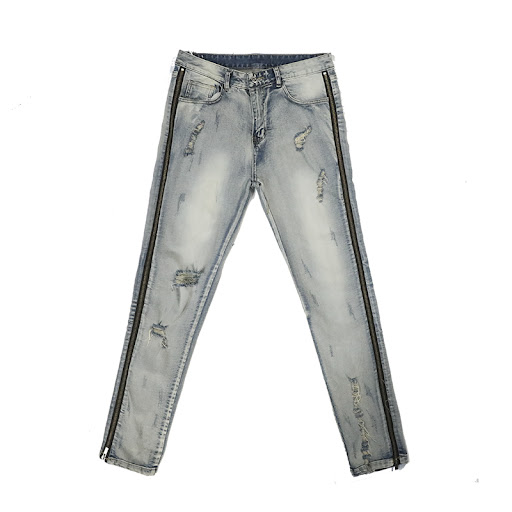 Title 5, Washed And Worn Side Zipper Slim-Fit Stretch-Le...