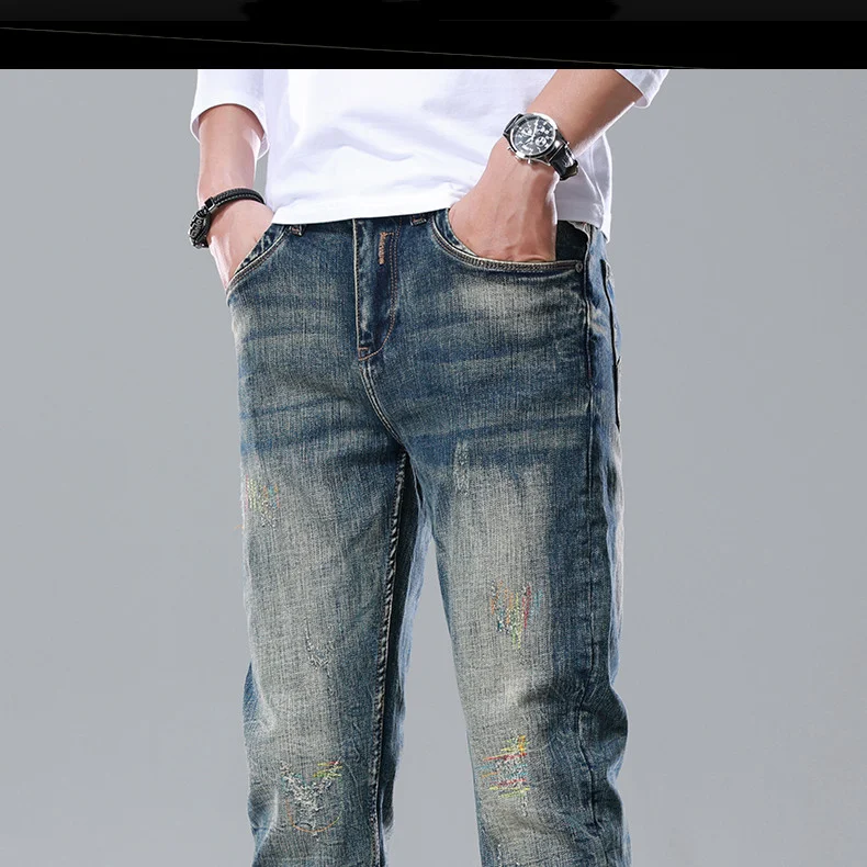 Men's Straight Slim Cotton Vintage Jeans, Comfortable Fit, Classic Style, Versatile and Perfect for Everyday Casual Wear