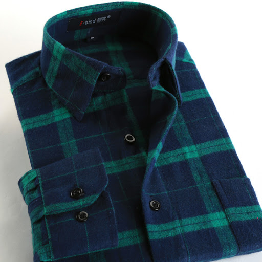 Title 12, Mens cotton brushed plaid long-sleeved shirt, ...