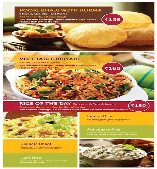 Sagar Ratna menu 