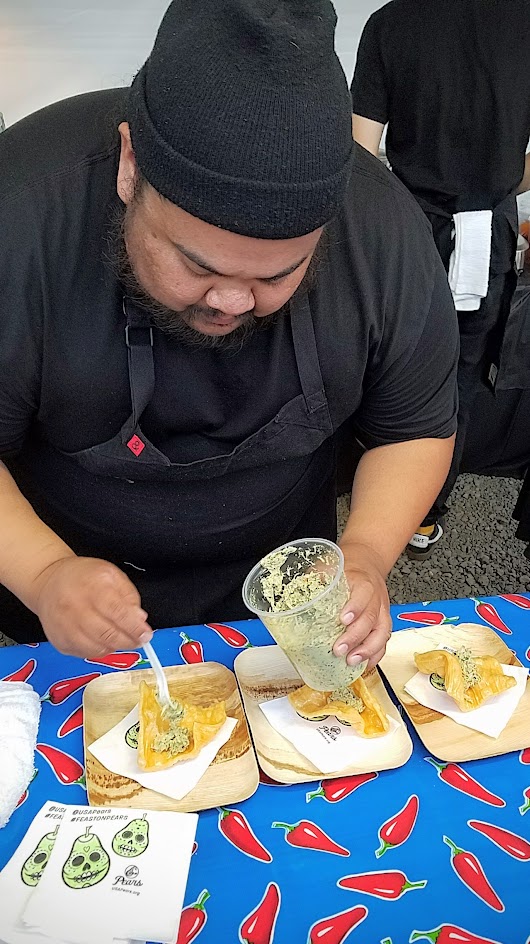 Feast PDX 2016 Night Market appearance of Alvin Cailan from Eggslut (Los Angeles, CA): Chicharrónes de Harina with Snow Crab Ceviche