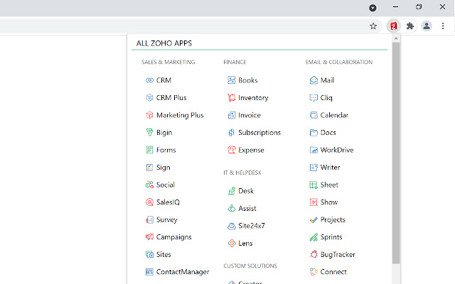 Shortcuts For Zoho chrome extension