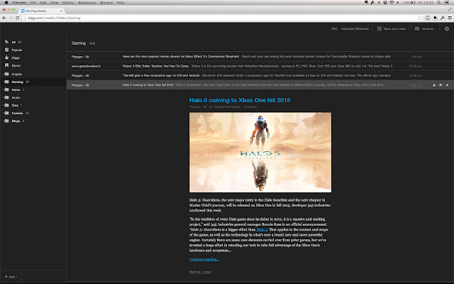 Digg Reader Dark chrome extension