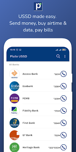 Screenshot Pluto USSD: Nigeria Bank Codes