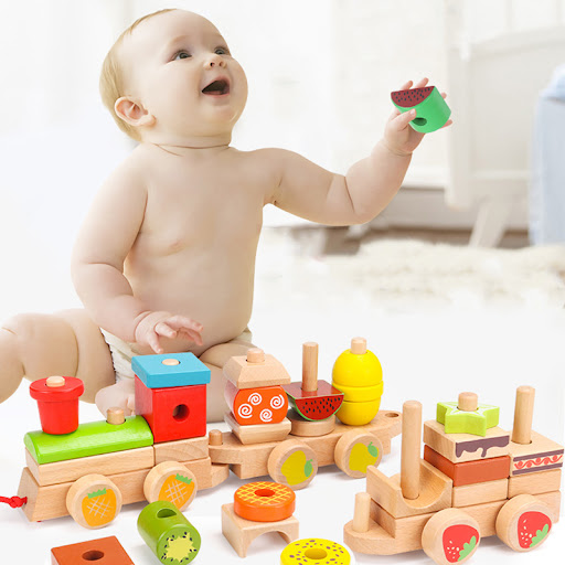 Title 3, Wooden Three-section Drag Train Childrens Toy ...