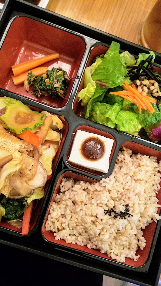 Chef Naoko's Bento Cafe - lunch of natural and organic Japanese cuisine, this is their vegan bento box with Ota Tofu and seasonal farm vegetables with house teriyaki sauce