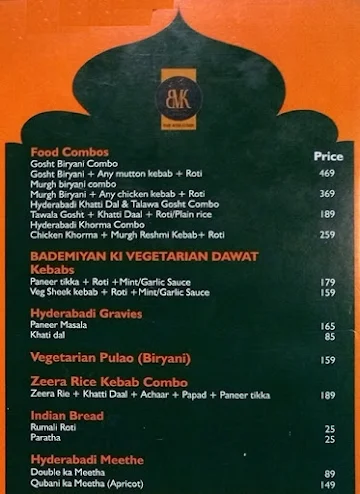Bademiya Kebab menu 