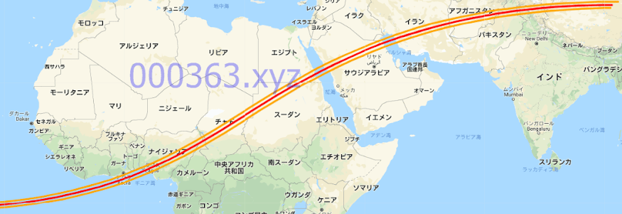 2034年03月20日の皆既日食ルート