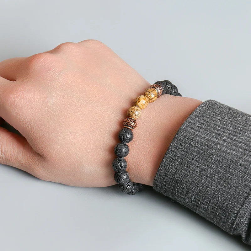 Title 2, Bracelet simple en pierre Œil de Tigre multicol...