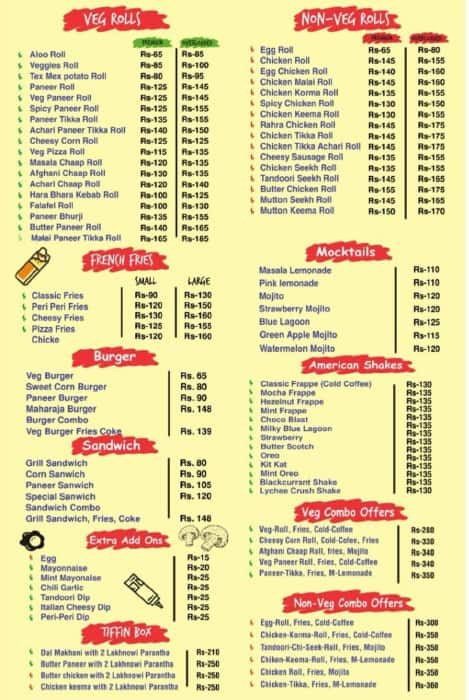 Rolls Xpress Original menu 