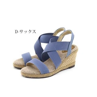 Sandalias de cuña para mujer, sencillas, tela elástica, paja, pescador romano, ideales para comodidad y estilo en verano.