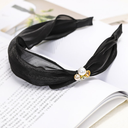 Title 5, Satin bright silk fabric hairband with rhinesto...