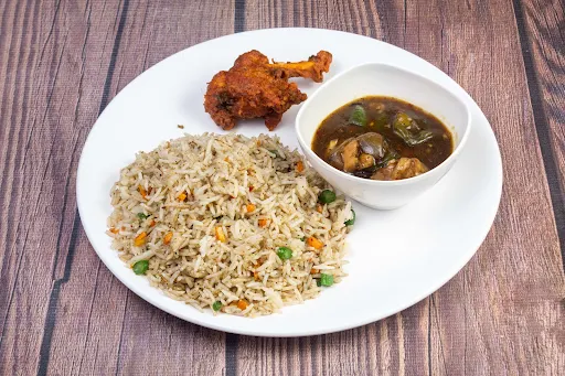 Veg Fried Rice With Chilli Chicken [2 Pieces] And Chicken Lollipop