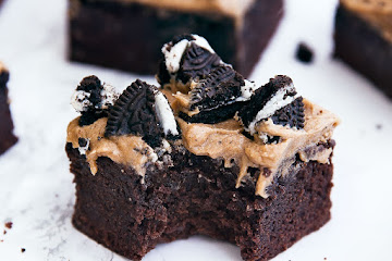 Mocha Brownies with coffee frosting and oreos