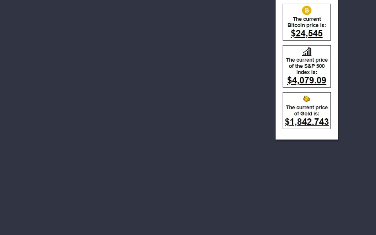 Asset Price Checker: BTC, S&P500, & Gold Preview image 0