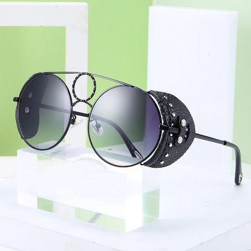 Title 2, Round Leather Rivet Metal Sunglasses, UV protec...