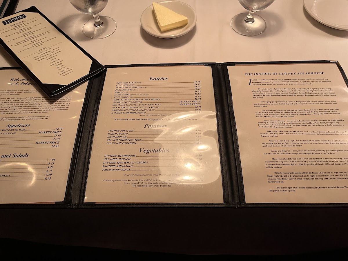 Lewnes' Steakhouse gluten-free menu