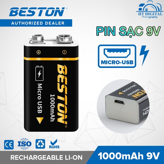 Pin Sạc 9V Lithium Boston Cổng Sạc Trực Tiếp Micro Usb - Pin Micro, Đồng Hồ Đo Điện, Máy Nghe Nhạc, Đèn Pin, 