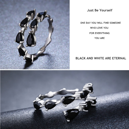Title 3, Black Irregular Ring with Micro Inlaid Zircon, ...