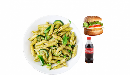 Paneer Pasta (Red Sauce) & Veg Burger Combo