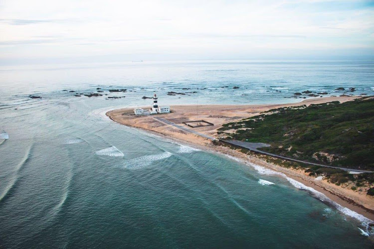 An aerial photograph of Gqeberha’s Cape Recife Nature Reserve with the lighthouse on the point.