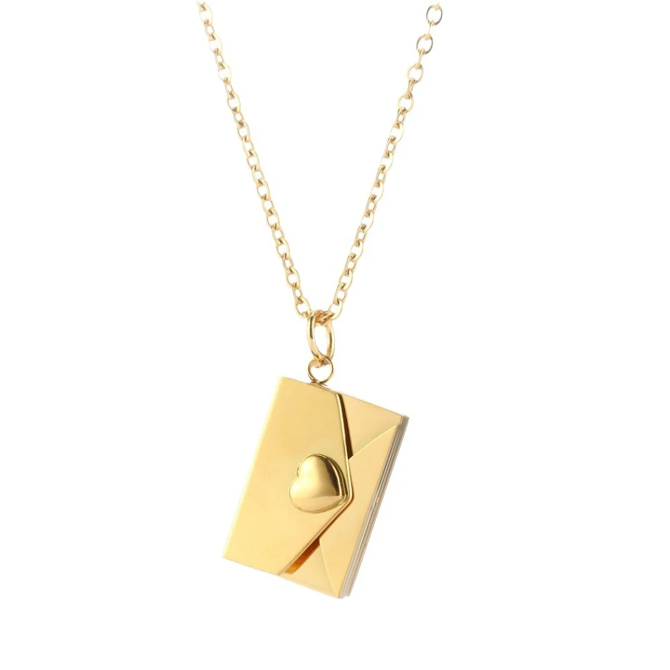 Collar con sobre de corazón de melocotón para parejas, colgante con mensaje secreto oculto, joyería ideal para regalo femenino