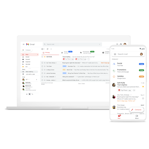 A laptop and phone featuring Gmail