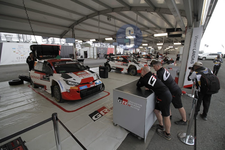 Toyota Gazoo racing team at the service park ready for the 2023 WRC Safari Rally in Naivasha on June 21, 2023.