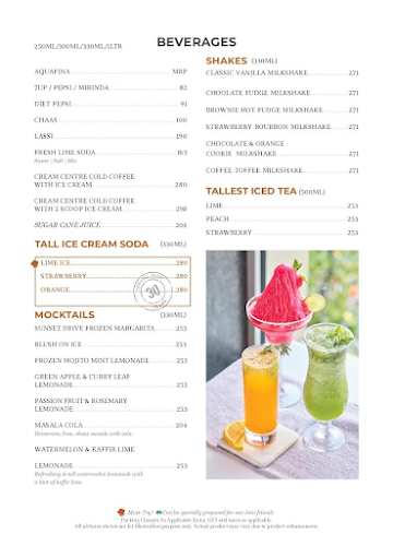 Cream Centre menu 