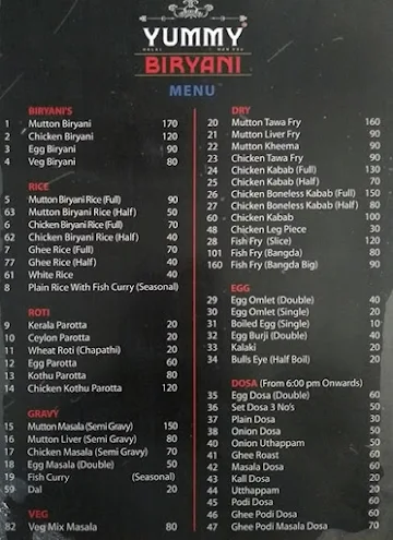 Yummy Biryani menu 