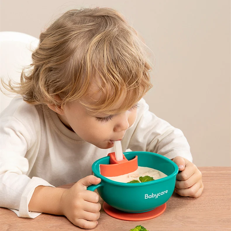 Babycare 3 en 1 Bol pour Bébé avec Paille, Assiette d'Apprentissage pour Nourrisson, Ventouse, Poignée, Snack Pétale. Idéal pour manger !